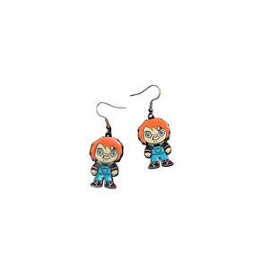 Child's Play Chucky '90s Horror Movie Retro Cartoon Dangle Enamel Earrings